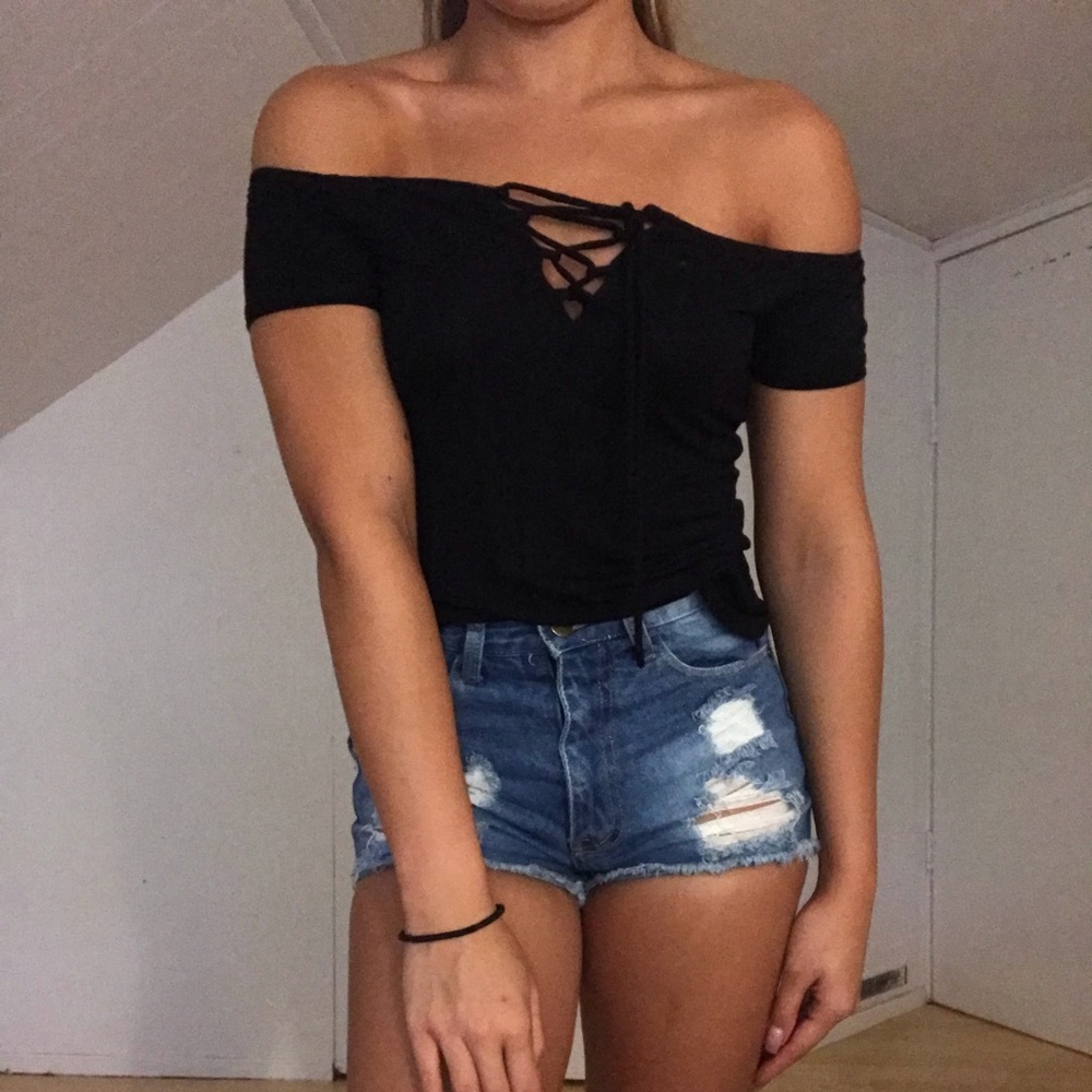 Black lace up off the shoulder top